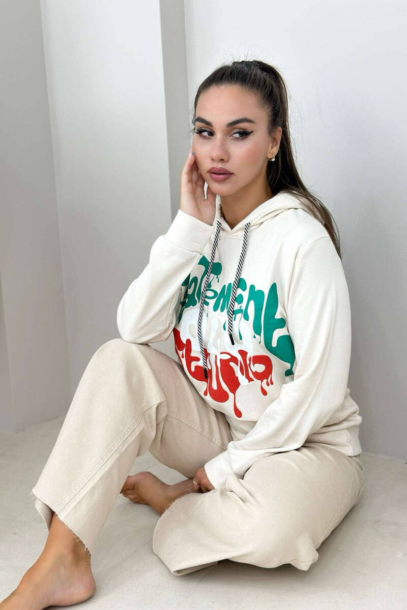 WRITTINGS HOOD COTTON WOMAN HOODIE CREAM/KREM - 1