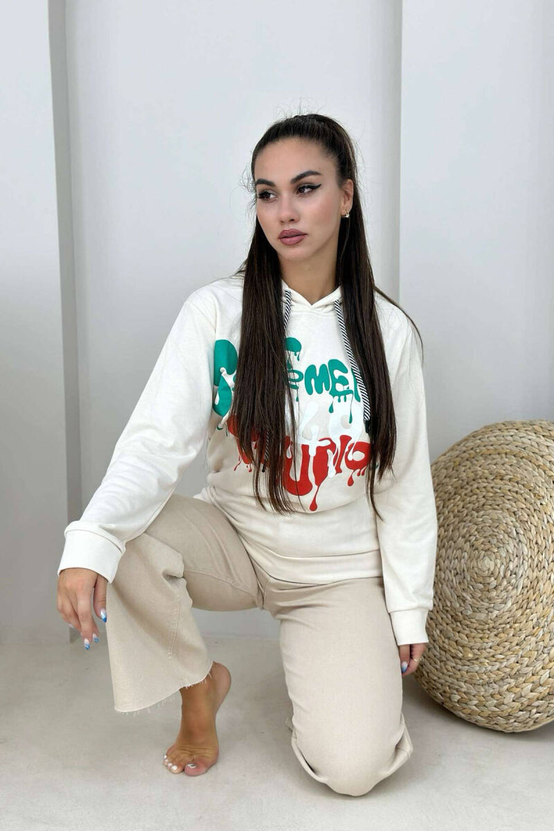 WRITTINGS HOOD COTTON WOMAN HOODIE CREAM/KREM - 3