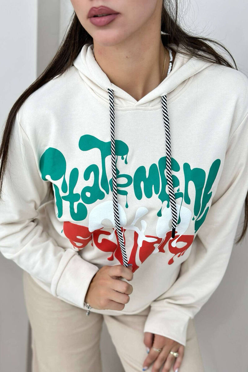 WRITTINGS HOOD COTTON WOMAN HOODIE CREAM/KREM - 4