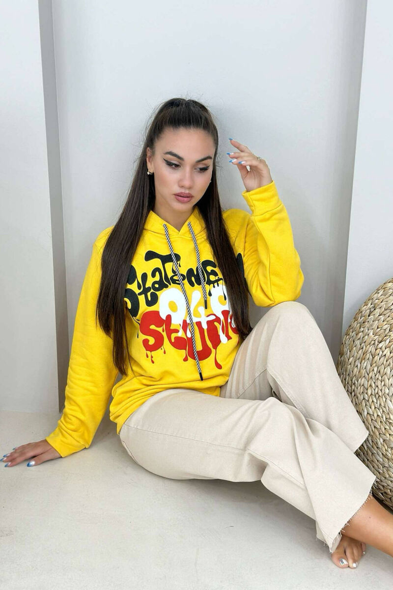 WRITTINGS HOOD COTTON WOMAN HOODIE YELLOW/E VERDHE - 1