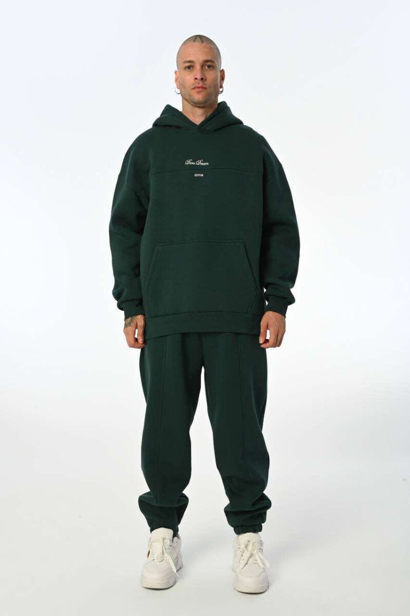 WRITTINGS HOODED MEN FLUFFY SET DARK GREEN/JEE - 1