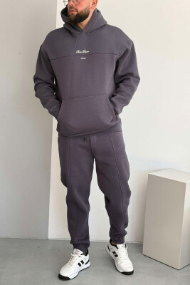 WRITTINGS HOODED MEN FLUFFY SET DARK GREY/GEE 