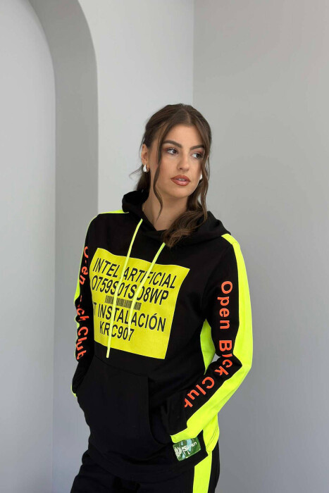 WRITTINGS HOODIE+JOGGERS WOMEN SET BLACK-NEON/ZENEO - 3