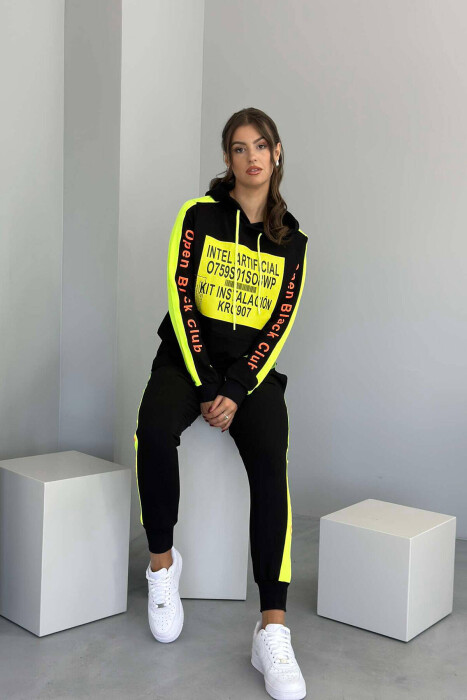 WRITTINGS HOODIE+JOGGERS WOMEN SET BLACK-NEON/ZENEO - 5