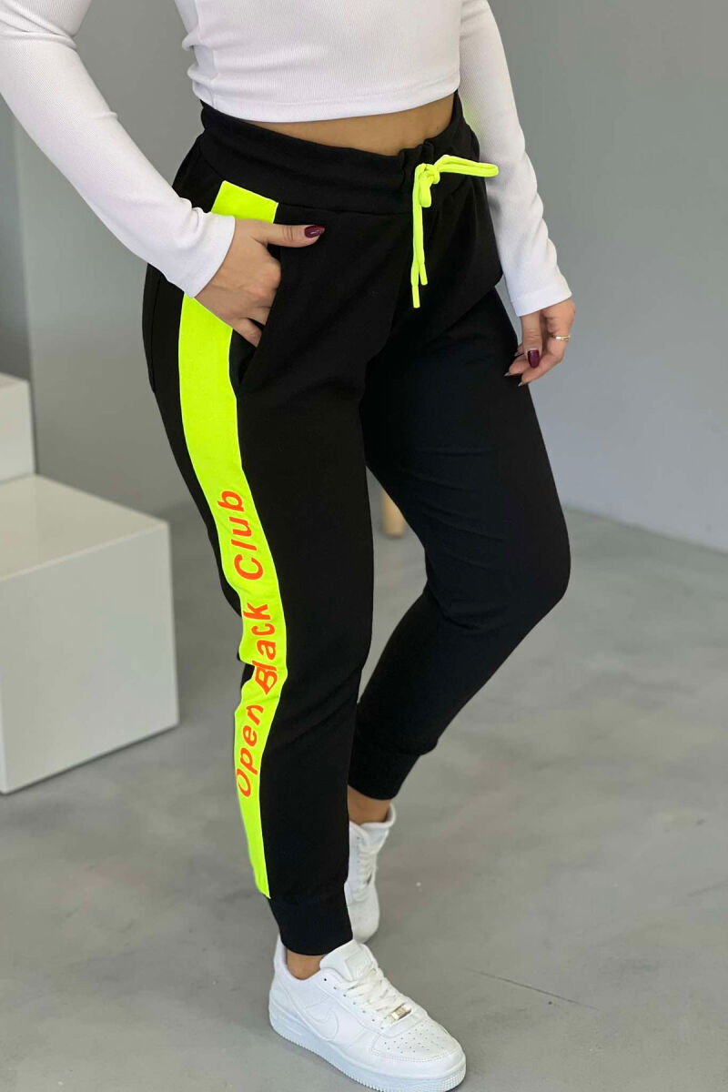 WRITTINGS NEON LINE COTTON WOMAN SWEATPANTS BLACK/ E ZEZE - 4