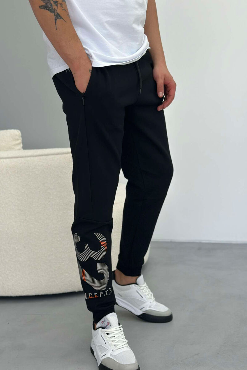 WRITTINGS ONE COLOR MEN SWEATPANTS BLACK/ E ZEZE - 2