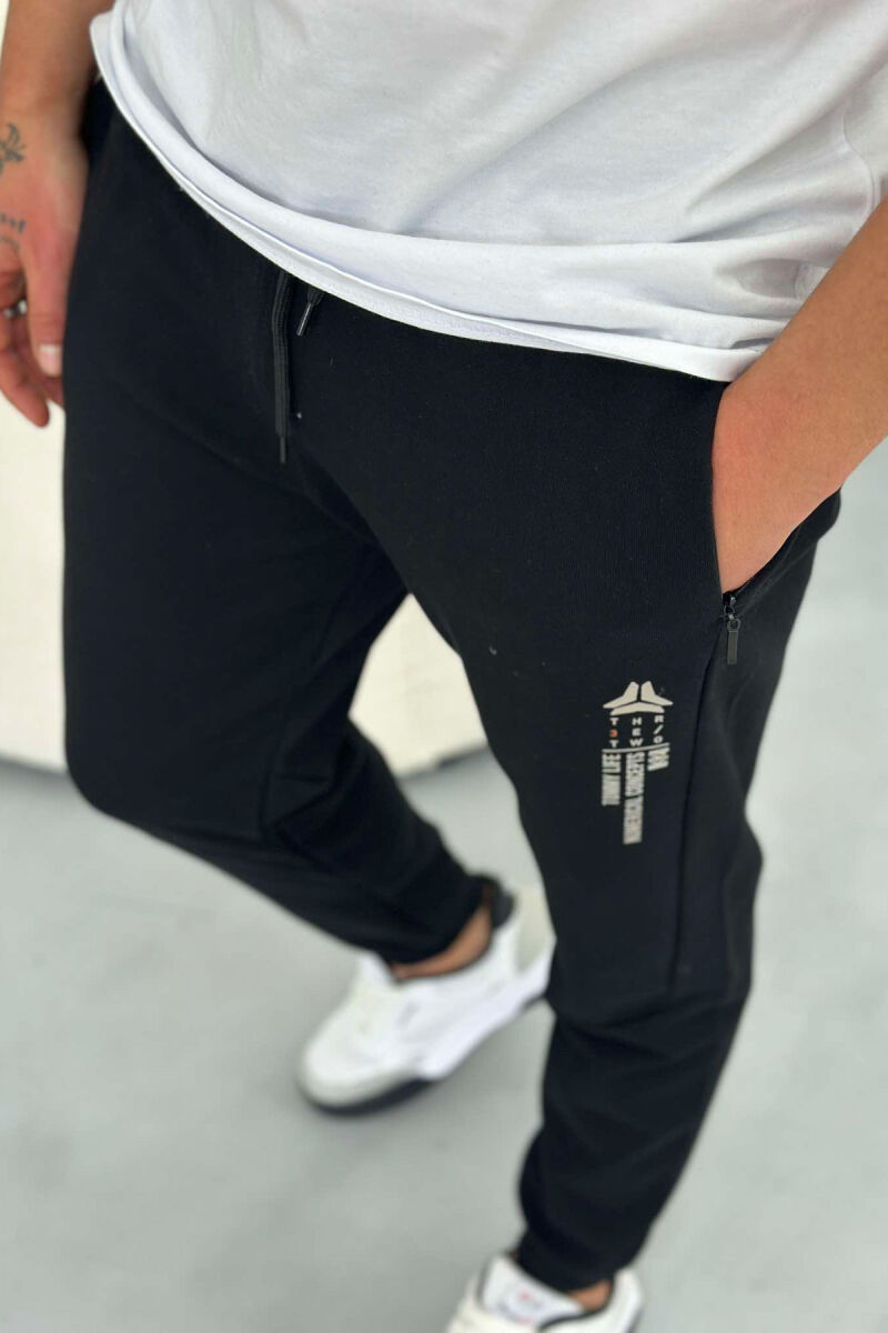 WRITTINGS ONE COLOR MEN SWEATPANTS BLACK/ E ZEZE - 5