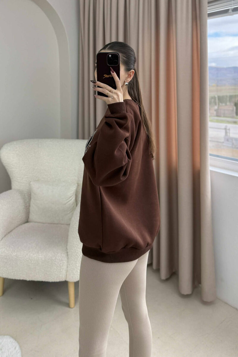 WRITTINGS ROUND NECK FLUFFY WOMEN SWEATSHIRT BROWN/KAFE - 2