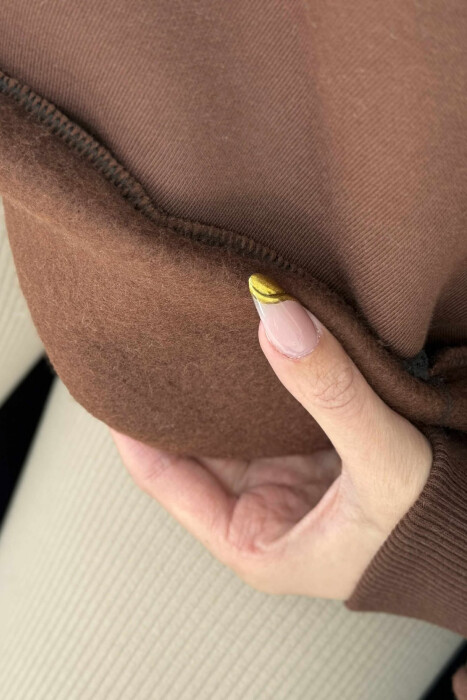 WRITTINGS ROUND NECK FLUFFY WOMEN SWEATSHIRT BROWN/KAFE - 4