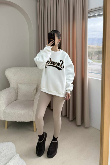 WRITTINGS ROUND NECK FLUFFY WOMEN SWEATSHIRT WHITE-E BARDHE 