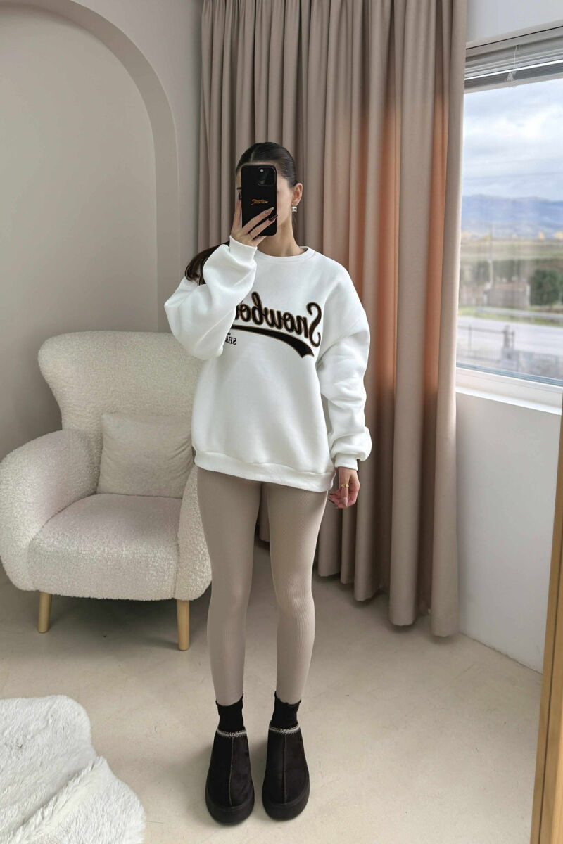 WRITTINGS ROUND NECK FLUFFY WOMEN SWEATSHIRT WHITE-E BARDHE - 4