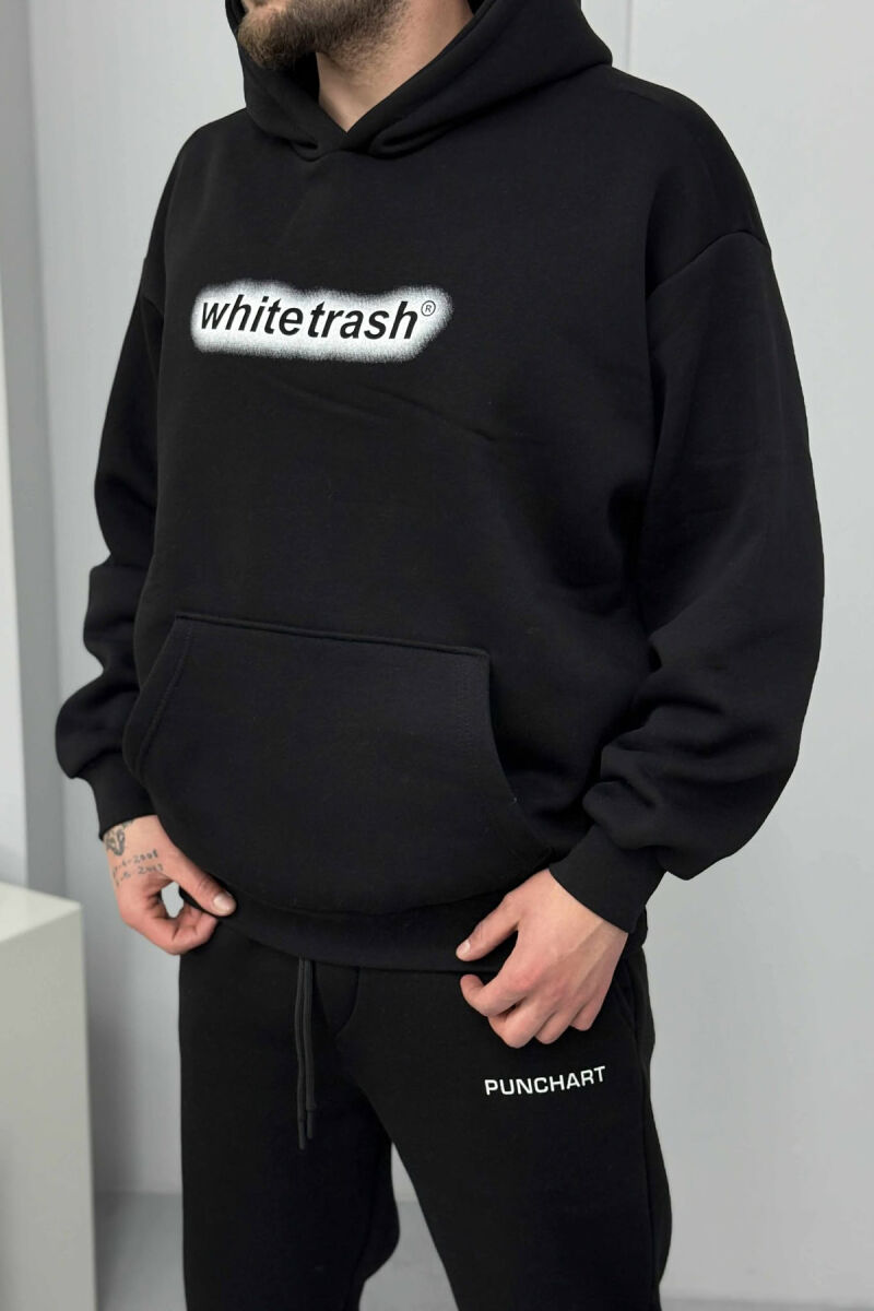 WRITTINGS SIMPLE HOODIE+JOGGERS FLUFFY MEN SET BLACK/ E ZEZE - 2