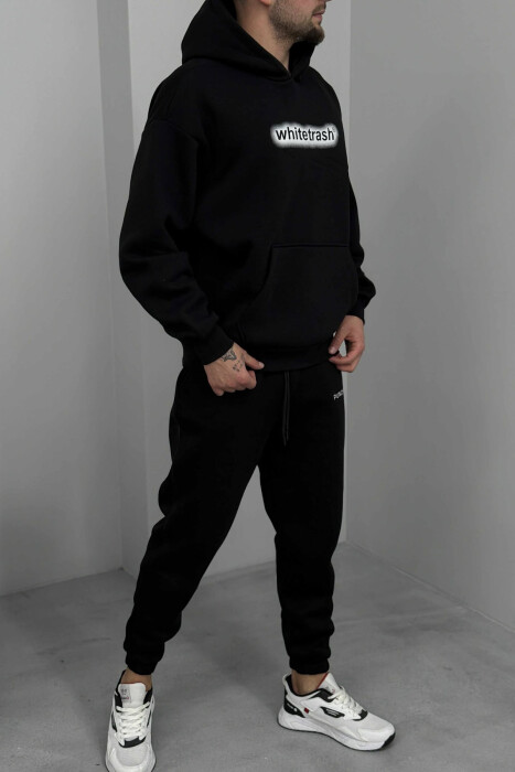 WRITTINGS SIMPLE HOODIE+JOGGERS FLUFFY MEN SET BLACK/ E ZEZE - 3