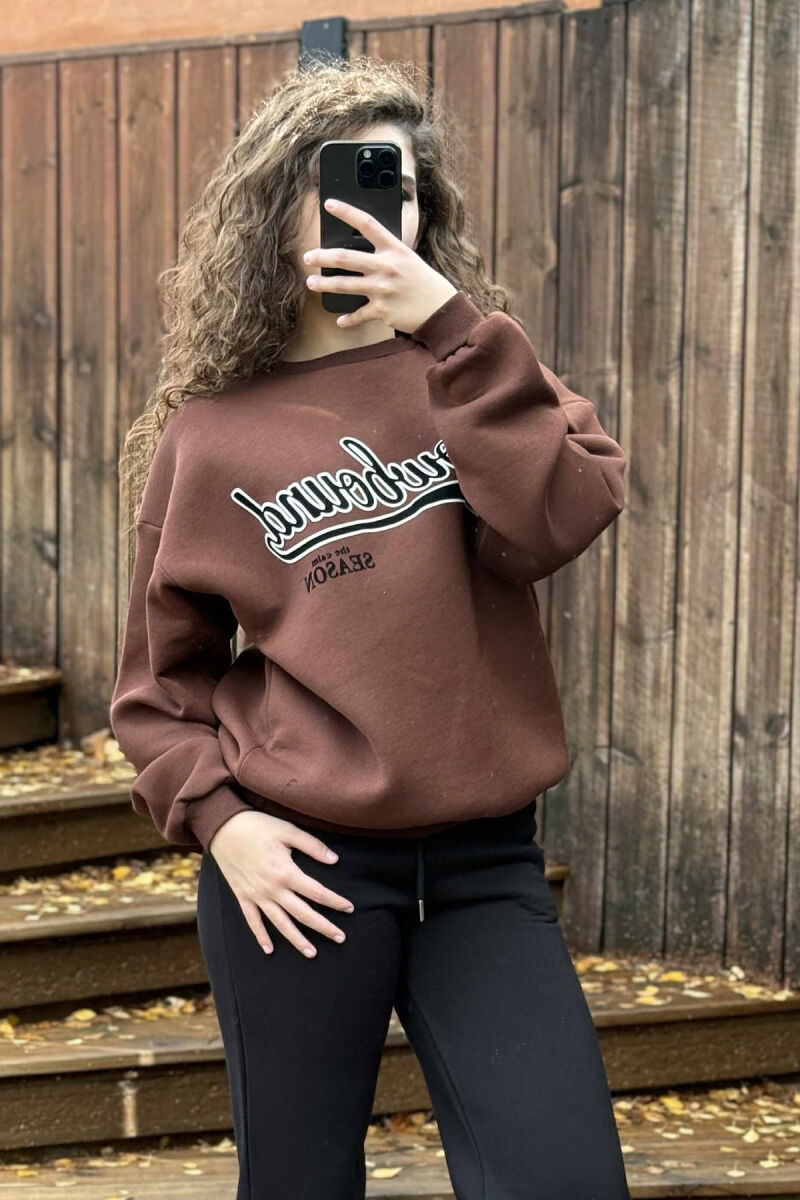 WRITTINGS SWEATSHIRT+SWEATPANTS FLUFFY WOMEN SET BLACK-BROWN/ZEKA - 3
