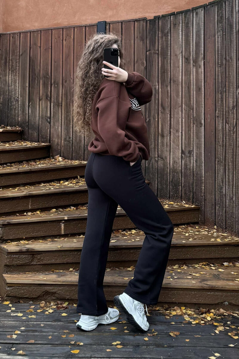 WRITTINGS SWEATSHIRT+SWEATPANTS FLUFFY WOMEN SET BLACK-BROWN/ZEKA - 4