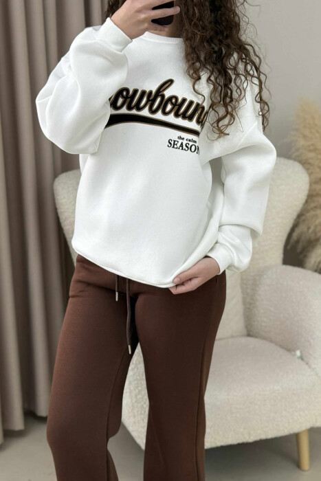 WRITTINGS SWEATSHIRT+SWEATPANTS FLUFFY WOMEN SET WHITE-BROWN/BAKA - 3