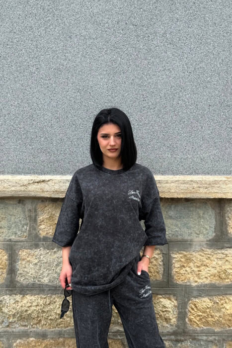 WRITTINGS T-SHIRT + SWEATPANTS WOMAN SET BLACK/ E ZEZE - 2