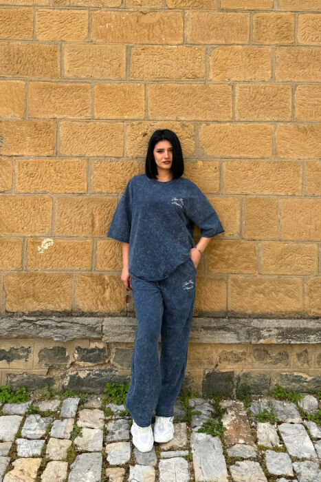 SET T-SHIRT ME SHKRIME + TUTA PER FEMRA NE NGJYRE BLU - KLAUDIO FASHION