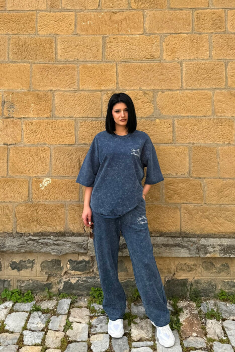 WRITTINGS T-SHIRT + SWEATPANTS WOMAN SET BLUE/BLU - 2