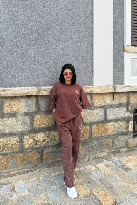 WRITTINGS T-SHIRT + SWEATPANTS WOMAN SET BROWN/KAFE - 5