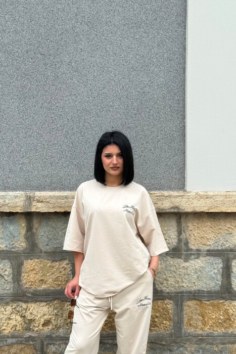 WRITTINGS T-SHIRT + SWEATPANTS WOMAN SET CREAM/KREM - 4