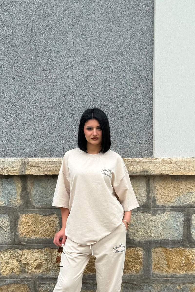 WRITTINGS T-SHIRT + SWEATPANTS WOMAN SET CREAM/KREM - 4