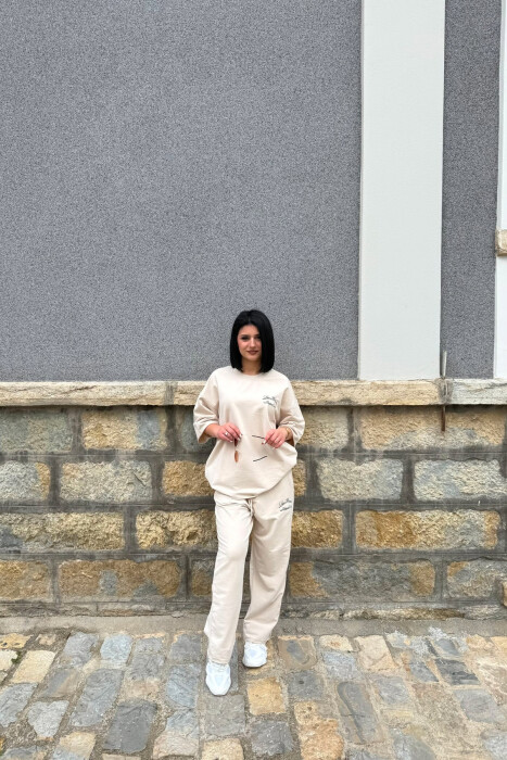 WRITTINGS T-SHIRT + SWEATPANTS WOMAN SET CREAM/KREM - 7