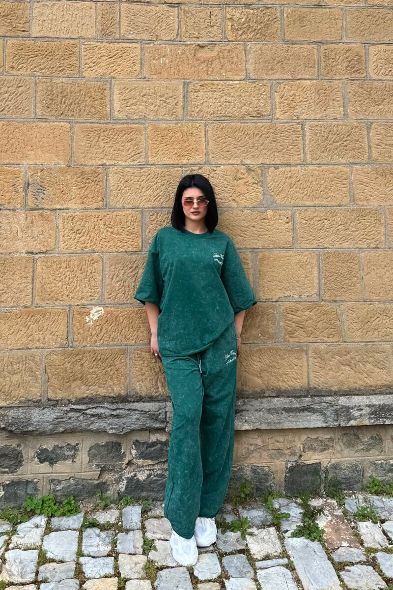 WRITTINGS T-SHIRT + SWEATPANTS WOMAN SET GREEN/JESHILE - 1