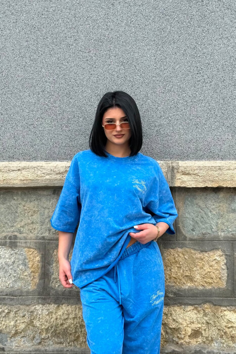 WRITTINGS T-SHIRT + SWEATPANTS WOMAN SET LIGHTBLUE/BZ - 4
