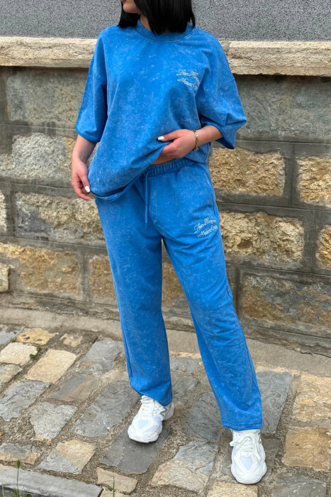 WRITTINGS T-SHIRT + SWEATPANTS WOMAN SET LIGHTBLUE/BZ - 5