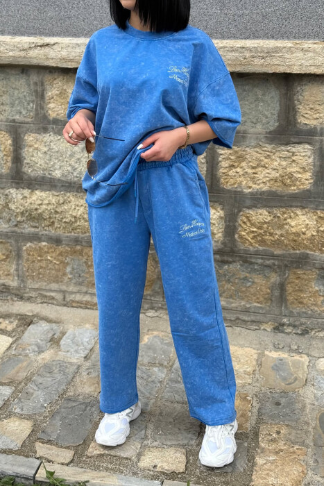 WRITTINGS T-SHIRT + SWEATPANTS WOMAN SET LIGHTBLUE/BZ - 7