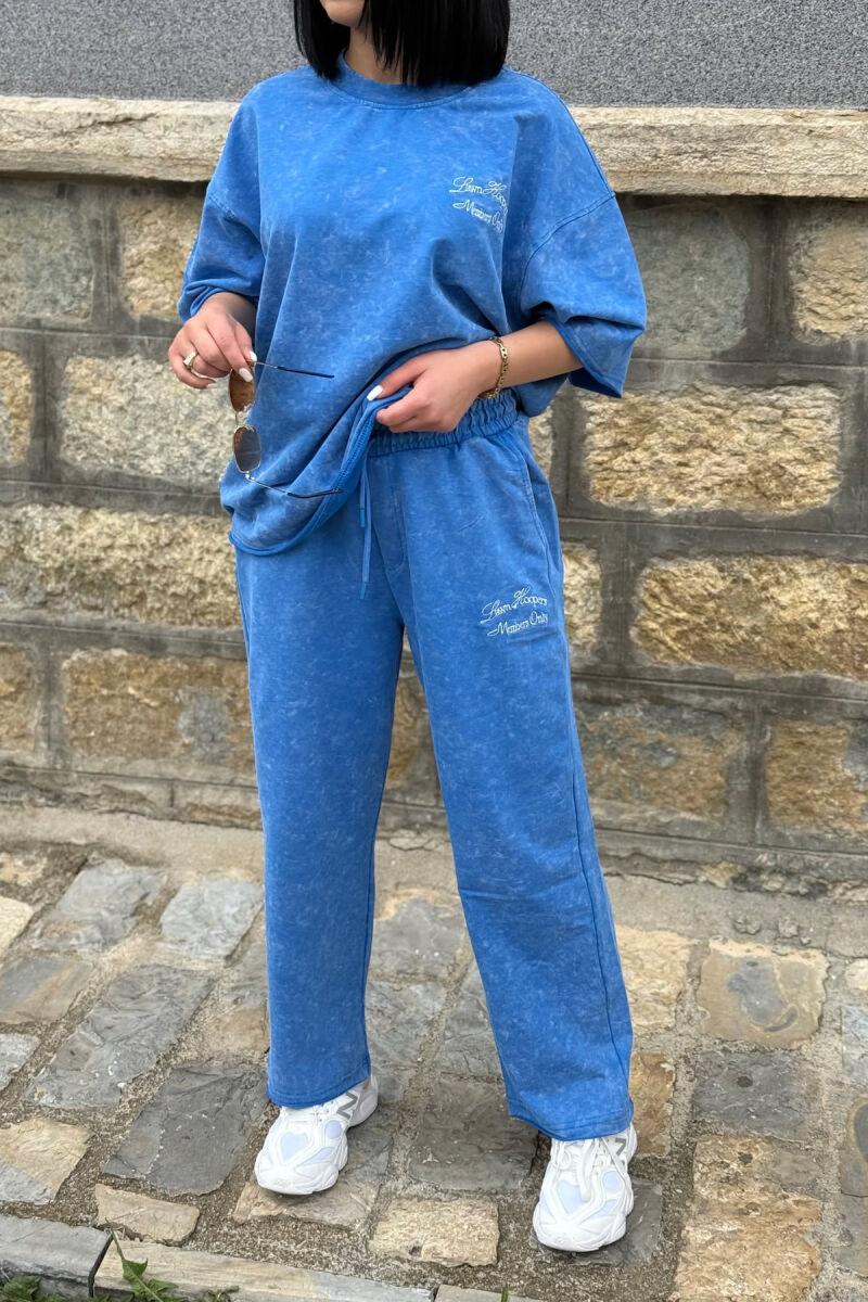 WRITTINGS T-SHIRT + SWEATPANTS WOMAN SET LIGHTBLUE/BZ - 7