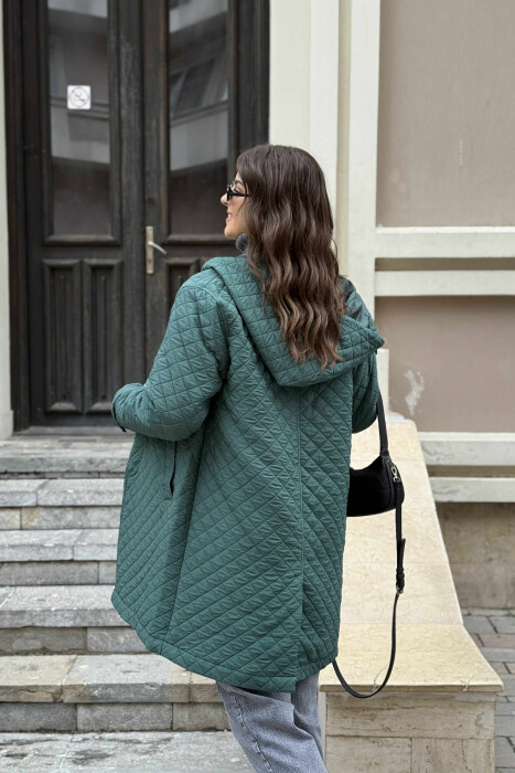 XHAKETË E GJATË NJË NGJYRËSHE ME KAPUÇ PËR FEMRA NË NGJYRË JESHILE - 2