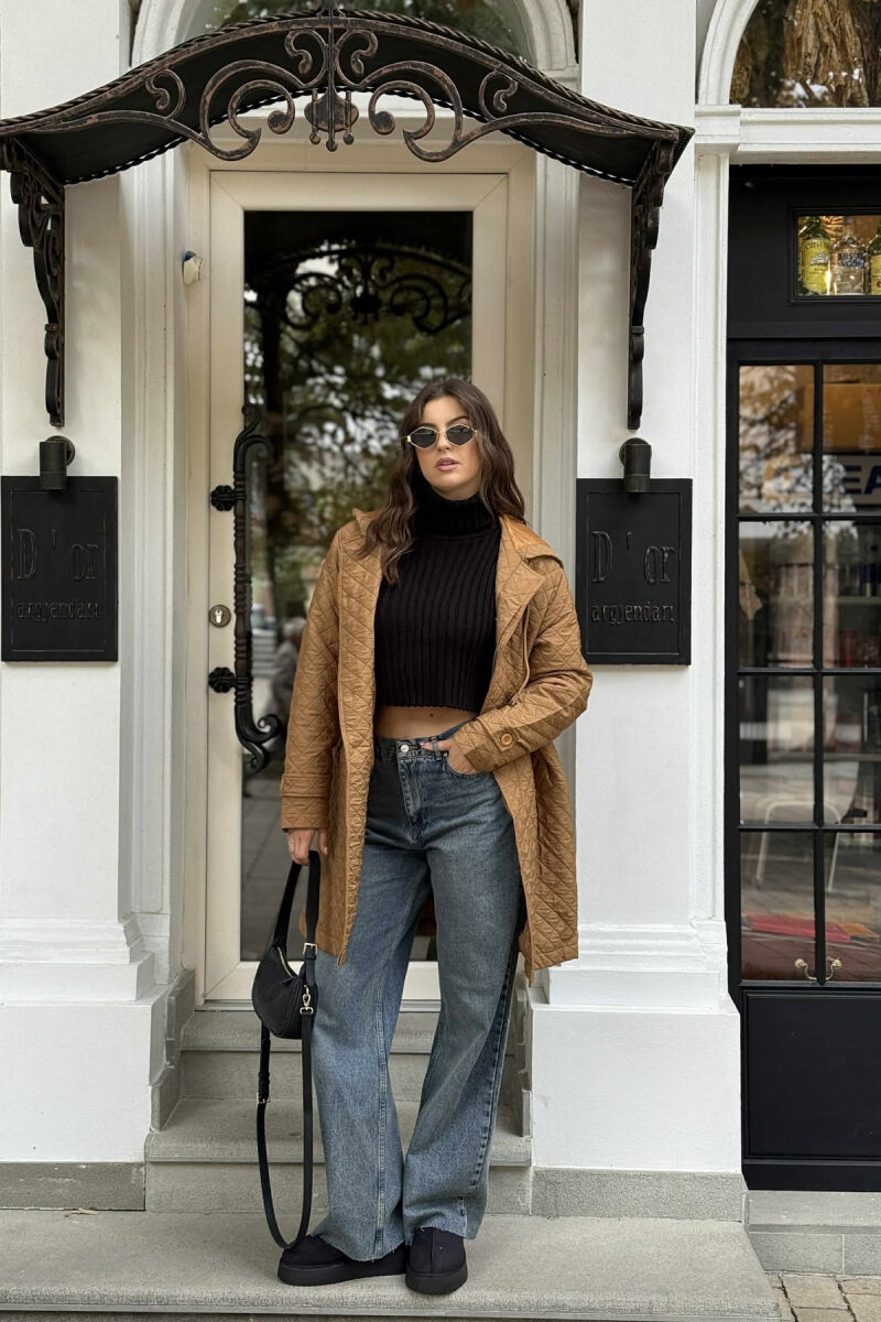 XHAKETË E GJATË NJË NGJYRËSHE ME KAPUÇ PËR FEMRA NË NGJYRË KAFE TË ZBARDHUR - 6