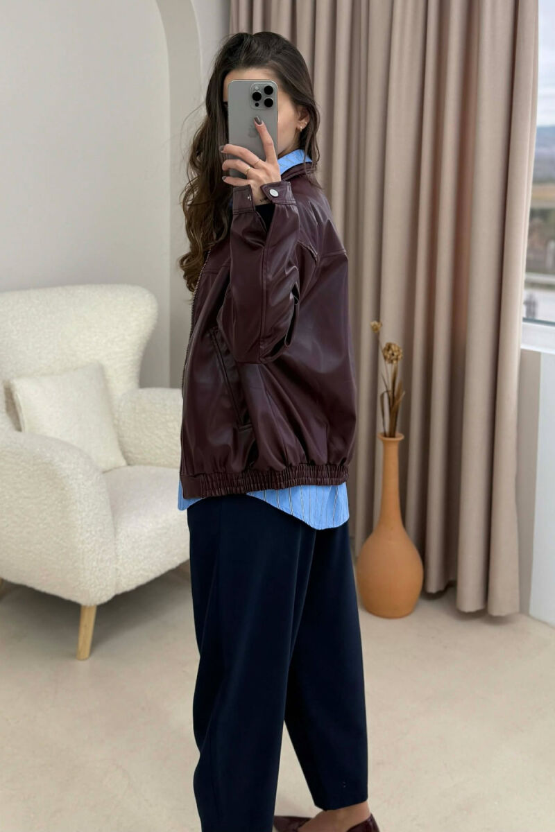 XHAKETË E THJESHTË LEKURE PËR FEMRA NË NGJYRË VISHNJË - 4