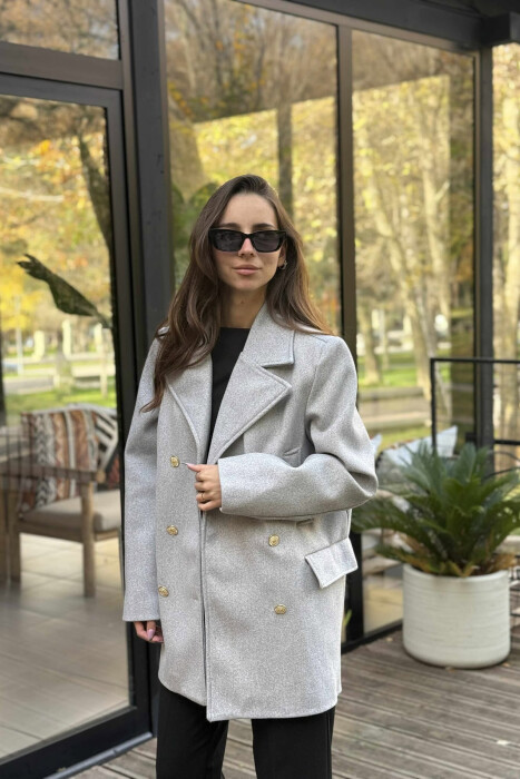 XHAKETE E THJESHTE ME DETAJIN E BUTONAVE GOLD PER FEMRA NE NGJYRE GRI TE ZBARDHUR - 2