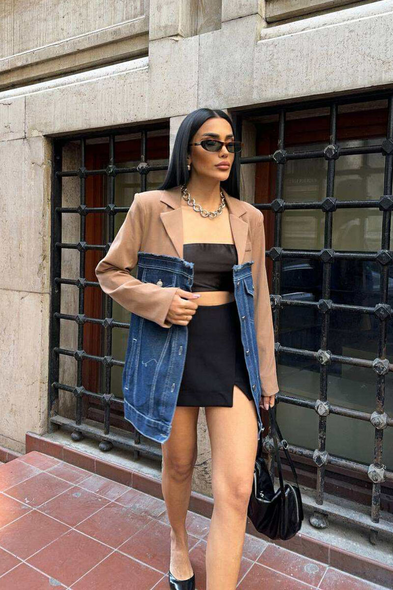 SIMPLE SEMI DENIM DESIGN WOMEN JACKET BROWN/KAFE - 8