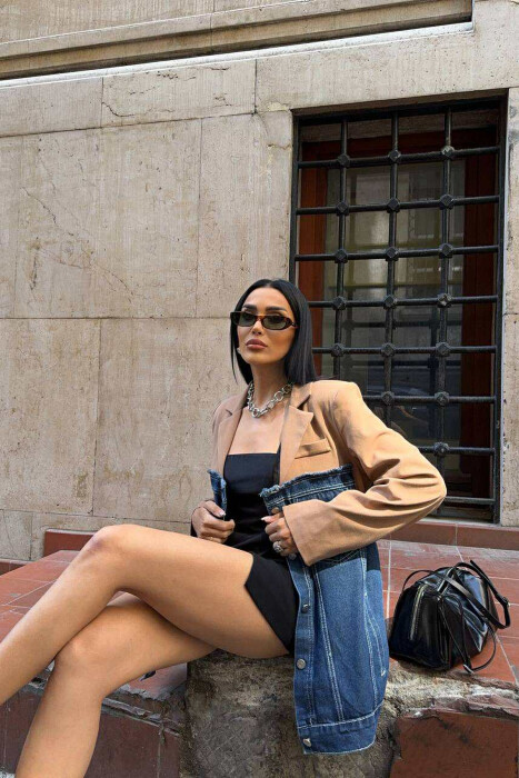 SIMPLE SEMI DENIM DESIGN WOMEN JACKET BROWN/KAFE - 10