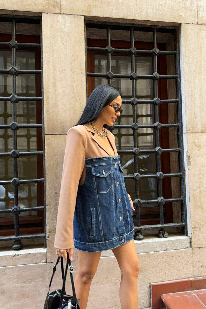 SIMPLE SEMI DENIM DESIGN WOMEN JACKET BROWN/KAFE - 12