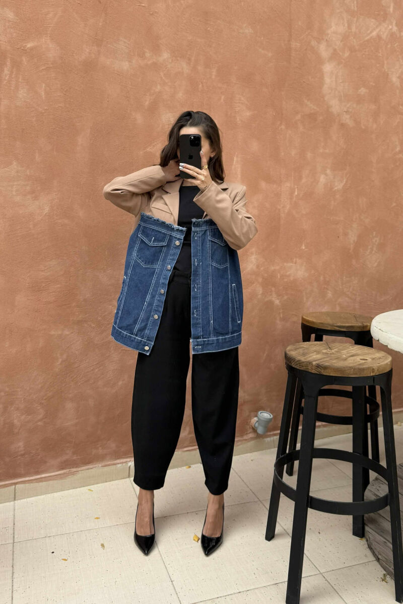 SIMPLE SEMI DENIM DESIGN WOMEN JACKET BROWN/KAFE - 1