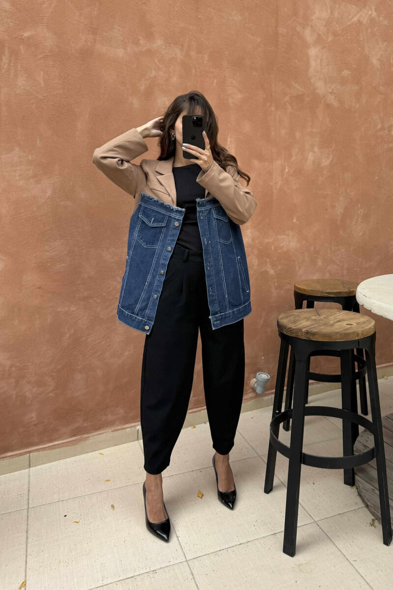 SIMPLE SEMI DENIM DESIGN WOMEN JACKET BROWN/KAFE - 2