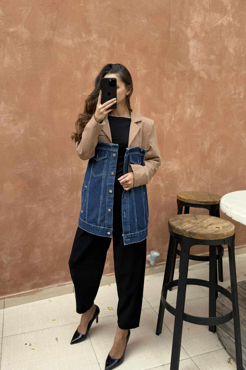 SIMPLE SEMI DENIM DESIGN WOMEN JACKET BROWN/KAFE - 3