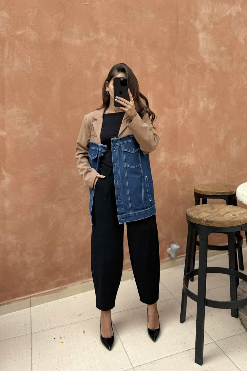 SIMPLE SEMI DENIM DESIGN WOMEN JACKET BROWN/KAFE - 4