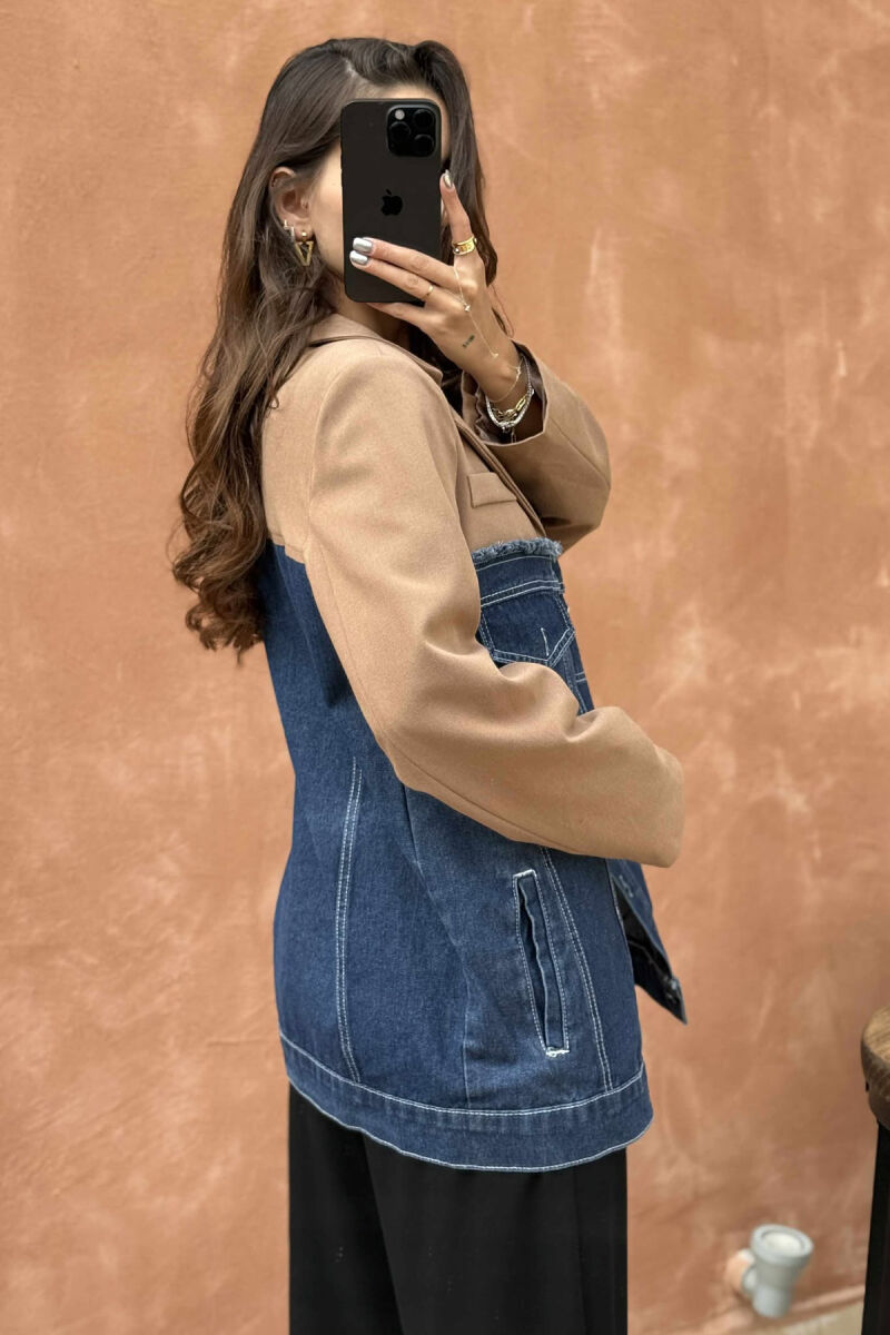SIMPLE SEMI DENIM DESIGN WOMEN JACKET BROWN/KAFE - 6