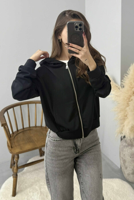 XHAKETE E THJESHTE NJE NGJYRESHE ME KAPUÇ DHE ZINXHIR PER FEMRA NE NGJYRE TE ZEZE - 3