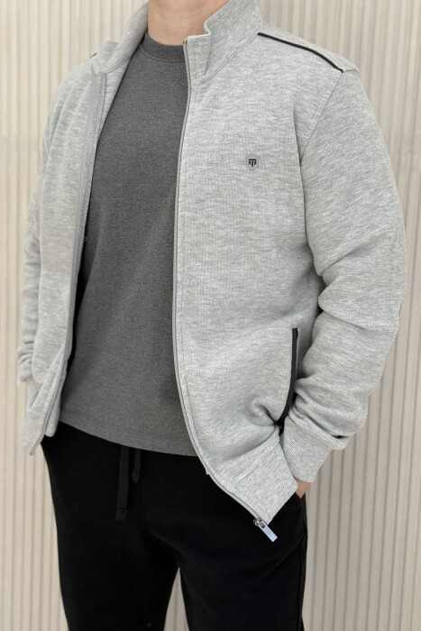 XHAKETË E THJESHTË NJËNGJYRËSHE ME JAKË ME ZINXHIR PËR MESHKUJ NË NGJYRËN GRI TË ZBARDHUR - 4