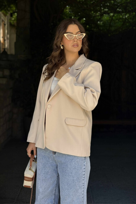 XHAKETË E THJESHTË NJËNGJYRËSHE ME NJË BUTON PËR FEMRA NË NGJYRËN KREM - 3