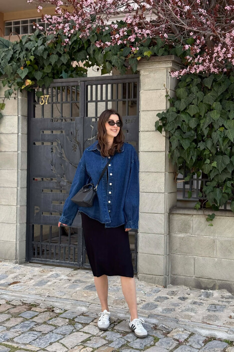 BUTTONED SIMPLE DENIM WOMEN JACKET BLUE/BLU - 2