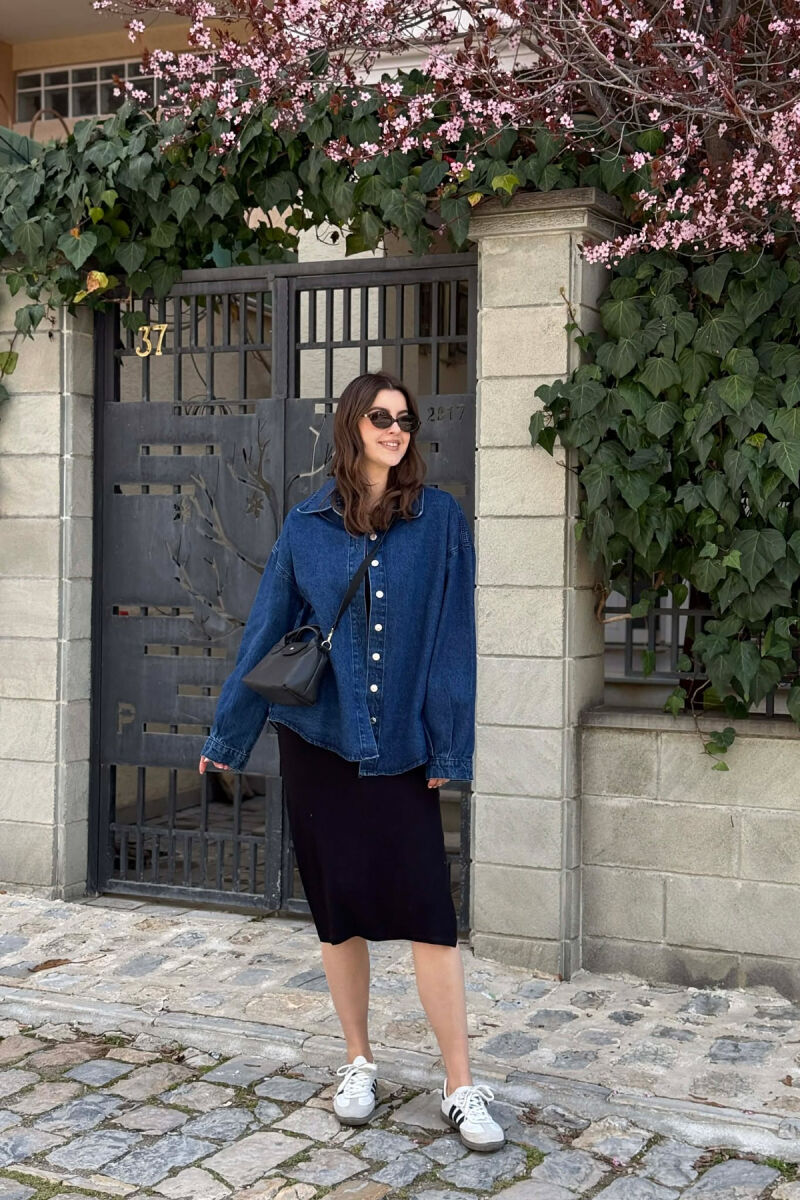 BUTTONED SIMPLE DENIM WOMEN JACKET BLUE/BLU - 2