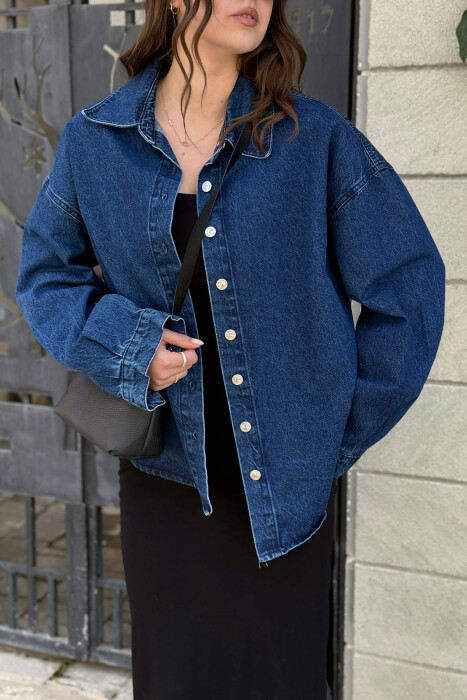 BUTTONED SIMPLE DENIM WOMEN JACKET BLUE/BLU - 3